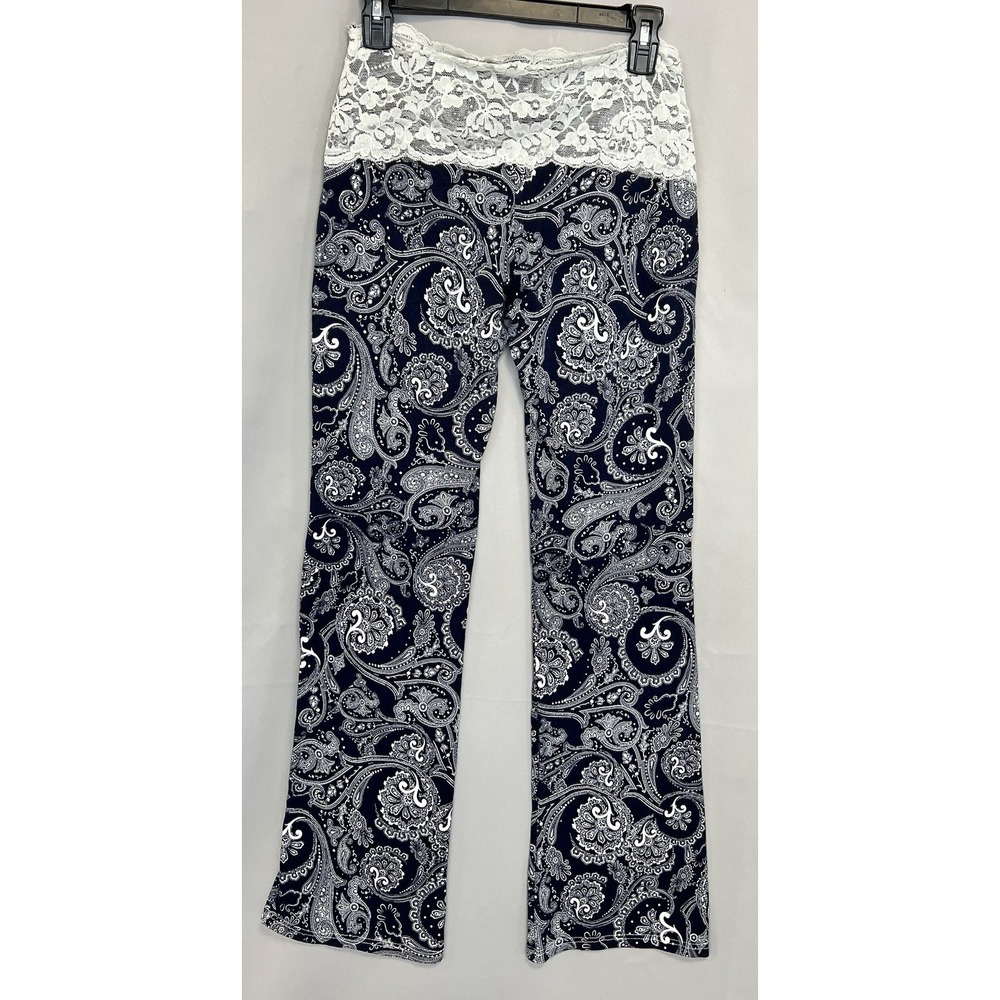 VTG Chatoyant Bootcut Bottoms Sz Medium Leggings Lace Waist Y2K Yoga USA - Picture 2 of 10